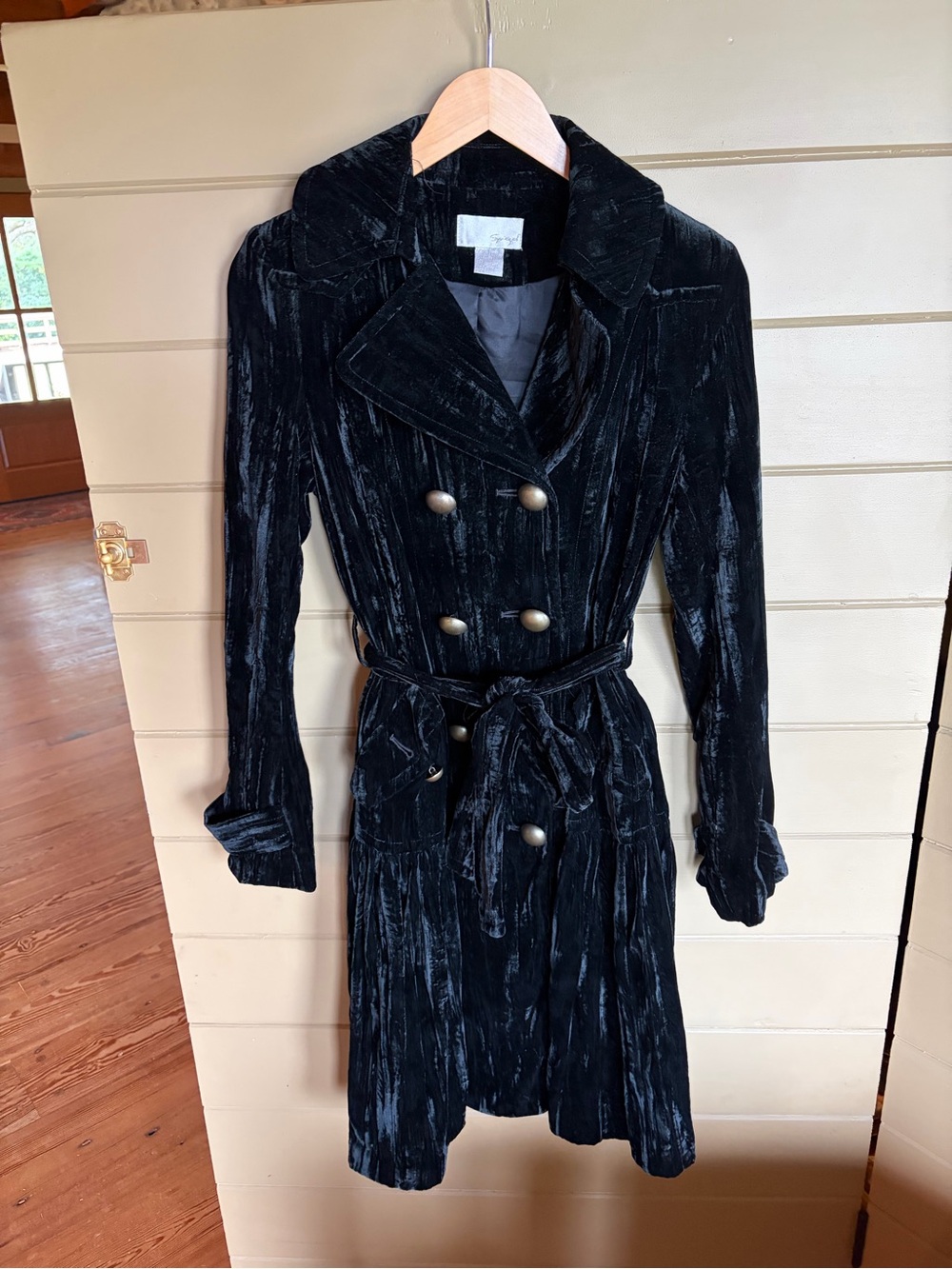 Spiegel Black Velvet Double-Breasted Trench Coat